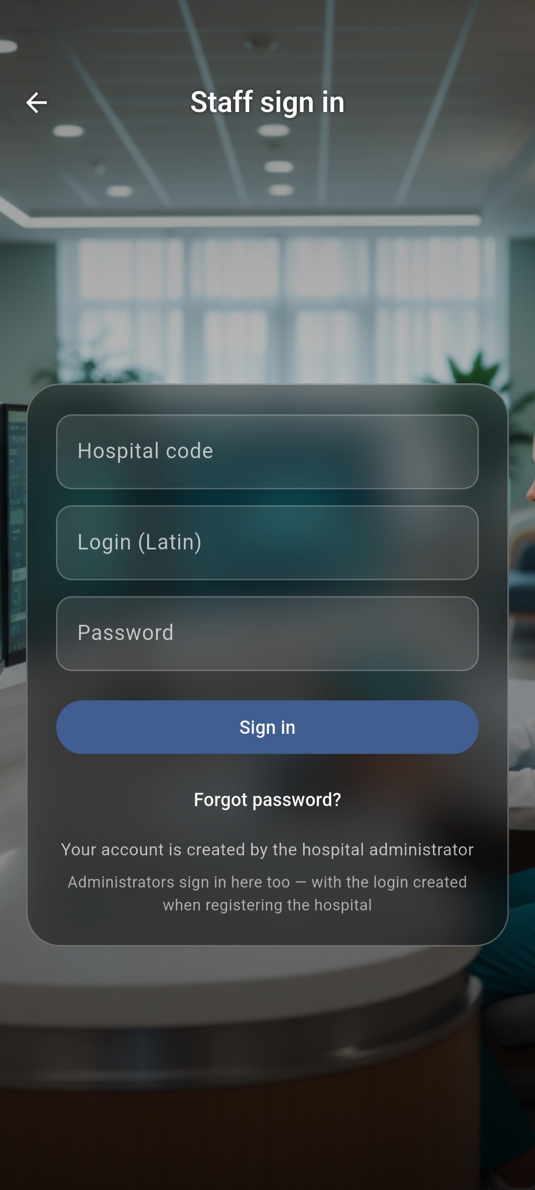 Staff sign in — no personal data